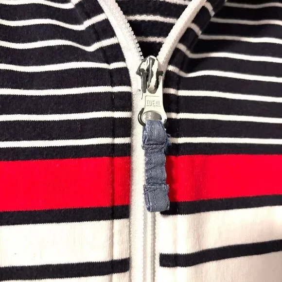 Talbots 3X French Terry red white & blue stripe full zip hoodie pockets cotton & - Picture 3 of 11